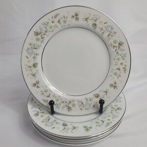 FOUR Imperial China Wild Flower Bread Plates White Green Blue & White Flowers